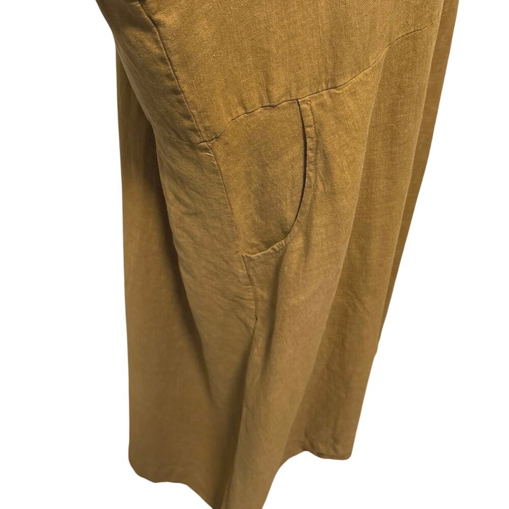 Bryn Walker Size M 100% Linen Midi Dress Chartreuse Lagenlook Made in USA - Picture 3 of 7